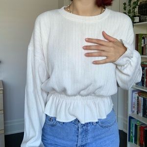 Zara Cream Ribbed Peplum Sweatshirt
